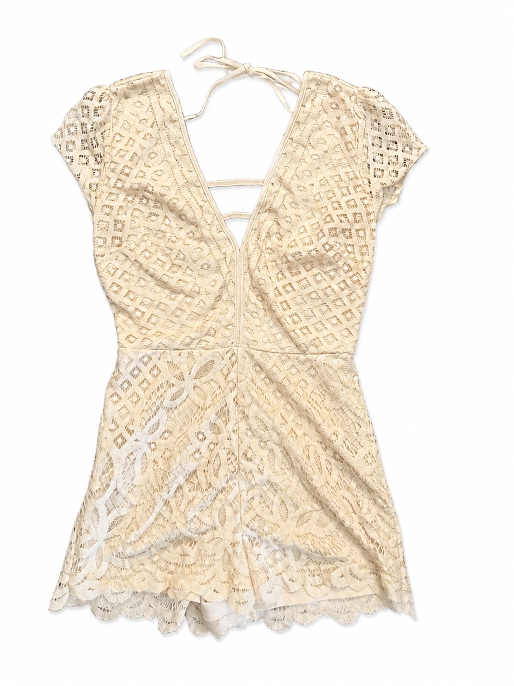Charlotte Russe Ivory Lace Romper | Boho Bridal Fairycore Open Back Size Small - Picture 2 of 6